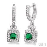 4x4 MM Cushion Cut Emerald and 1/3 Ctw Round Cut Diamond Earrings in 14K White Gold