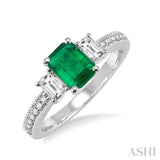 7x5 MM Octagon Cut Emerald and 1/2 Ctw Round Cut Diamond Ring in 14K White Gold