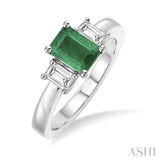 7X5mm Octagon Cut Emerald and 3/8 Ctw Diamond Ring in 14K White Gold