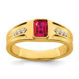 14k Created Ruby and Diamond Mens Ring