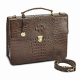 Top Grain Leather Croc Texture Brown Briefcase/Messenger Bag with Zip Pocket, Pen Pockets, Key Fob, and Detachable Shoulder Strap