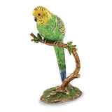 Luxury Giftware Pewter Bejeweled Crystals Gold-tone Enameled PACO Large Parakeet Parrot Trinket Box with Matching 18 Inch Necklace