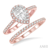 7/8 Ctw Diamond Wedding Set With 3/4 Ctw Pear Cut Engagement Ring and 1/6 Ctw Wedding Band in 14K Rose and White Gold