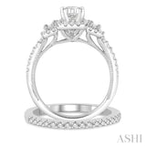 1 1/10 ctw Diamond Bridal Set with 1 ctw Emerald Cut Engagement Ring and 1/8 ctw Wedding Band in 14K White Gold