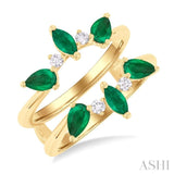 5X2.5MM Marquise and 5X3MM Pear Emerald and 1/8 ctw Round Cut Diamond Insert Precious Ring in 14K Yellow Gold