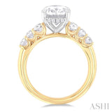 1 1/4 Ctw Oval Shape Oval and Round Cut Diamond Semi Mount Engagement Ring in 14K Yellow and White Gold