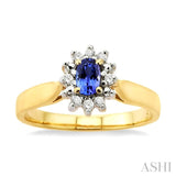 5x3mm Oval Cut Tanzanite and 1/10 Ctw Round Cut Diamond Ring in 10K Yellow Gold