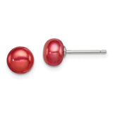 Sterling Silver 6.5-7mm FW Cultured Button Pearl Burgundy Earrings