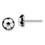Sterling Silver Rhodium-plated Madi K Enamel Soccer ball Post Earrings