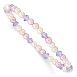4mm Shell Bead Pink/Purple & Crystal Child Stretch Bracelet