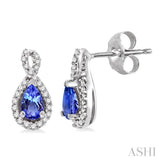 5x3 MM Pear Shape Tanzanite and 1/6 Ctw Round Cut Diamond Earrings in 14K White Gold