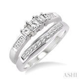 3/4 Ctw Diamond Wedding Set with 1/2 Ctw Princess Cut Engagement Ring and 1/4 Ctw Wedding Band in 14K White Gold