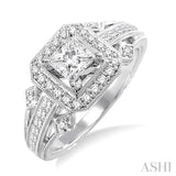 1/2 Ctw Round and Princess Cut Diamond Semi-Mount Engagement Ring 14K White Gold