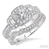 7/8 Ctw Diamond Wedding Set with 3/4 Ctw Round Cut Engagement Ring and 1/6 Ctw Wedding Band in 14K White Gold