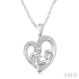 Silver Heart Shape Mom & Child Diamond Fashion Pendant