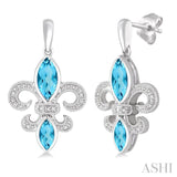 Silver Fleur De Lis Gemstone & Diamond Earrings