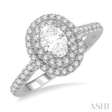 1/4 Ctw Oval Shape Semi-Mount Round Cut Diamond Engagement Ring in 14K White Gold