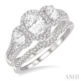1 Ctw Diamond Wedding Set With 7/8 Ctw Triple Oval Shape Engagement Ring and 1/10 Ctw Wedding Band in 14K White Gold