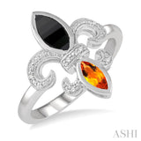 Silver Fleur De Lis Gemstone & Diamond Ring