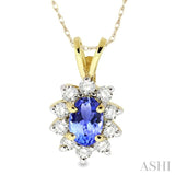 6x4MM Oval Cut Tanzanite and 1/4 Ctw Round Cut Diamond Pendant in 14K Yellow Gold with Chain