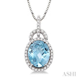 11x9 MM Oval Cut Aquamarine and 1/3 Ctw Round Cut Diamond Pendant in 14K White Gold with Chain