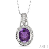 Silver Oval Shape Gemstone & Diamond Pendant