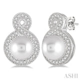 6x6 MM Cultured Pearls and 1/4 Ctw Round Cut Diamond Fancy Earrings in 10K White Gold