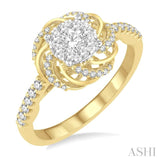 1/2 Ctw Round Cut Diamond Lovebright Engagement Ring in 14K Yellow and White Gold