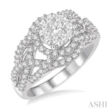 1 1/10 Ctw Round Diamond Lovebright Engagement Ring in 14K White Gold
