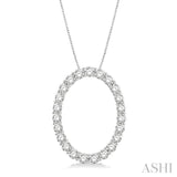 1 Ctw Oval Shape Window Round Cut Diamond Pendant With Chain in 14K  White Gold