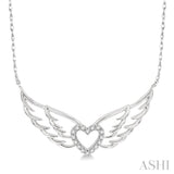 1/8 Ctw Angel Wings Heart Round Cut Diamond Necklace in 10K White Gold