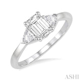 3/8 ctw Emerald and Triangle Cut Diamond Ladies Engagement Ring with 1/4 Ct Emerald Cut Center Stone in 14K White Gold