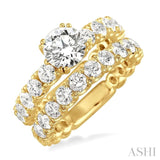 3 Ctw Diamond Wedding Set with 1 3/4 Ctw Round Cut Engagement Ring and 1 1/5 Ctw Wedding Band in 14K Yellow Gold