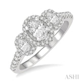 5/8 Ctw Oval Shape Past, Present & Future Round Cut Diamond Semi Mount Engagement Ring in 14K White Gold