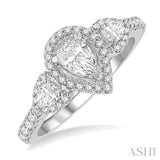 5/8 Ctw Pear Shape Past, Present & Future Round Cut Diamond Semi Mount Engagement Ring in 14K White Gold