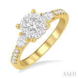 3/4 ctw Circular Mount Lovebright Pear and Round Cut Diamond Engagement Ring in 14K Yellow and White Gold