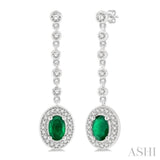 3/8 Ctw Oval Shape 6x4 MM Emerald and Round Cut Diamond Drop Earrings in 14K White Gold