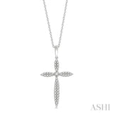 1/4 Ctw Marquise Shape Round Cut Diamond Cross Pendant With Chain in 10K White Gold