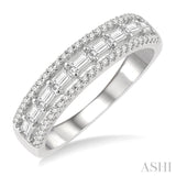 1/2 Ctw Triple Row Baguette and Round Cut Diamond Fashion Band in 14K White Gold