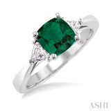 6x6MM Cushion Cut Emerald and 1/3 Ctw Trillion Cut Diamond Ring in 14K White Gold
