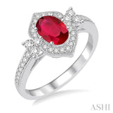 6x4 MM Oval Shape Ruby and 1/3 Ctw Diamond Ring in 14K White Gold