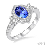 6x4 MM Oval Shape Tanzanite and 1/3 Ctw Diamond Ring in 14K White Gold