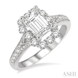 5/8 ctw Emerald Shape Round Cut Diamond Semi-Mount Engagement Ring in 14K White Gold