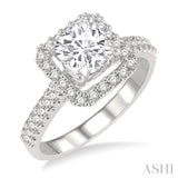 1/3 ctw Cushion Shape Round Cut Diamond Semi-Mount Engagement Ring in 14K White Gold