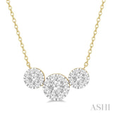 2 Ctw 3-Stone Lovebright Round Cut Diamond Necklace in 14K Yellow and White Gold