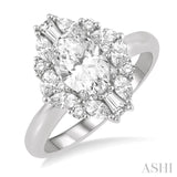 5/8 ctw Marquise Shape Oval, Baguette and Round Cut Diamond Semi-Mount Engagement Ring in 14K White Gold