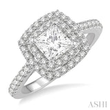 5/8 Ctw Princess Cut Semi-Mount Diamond Engagement Ring in 14K White Gold