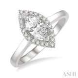 1/10 Ctw Marquise Shape Round Cut Diamond Semi Mount Engagement Ring in 14K White Gold