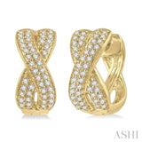 1/3 Ctw Crossover Round Cut Diamond Petite Huggie Earrings in 14K Yellow Gold