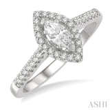 1/2 Ctw Round Cut Diamond Engagement Ring With 1/4 ct Marquise Cut Center Stone in 14K White Gold